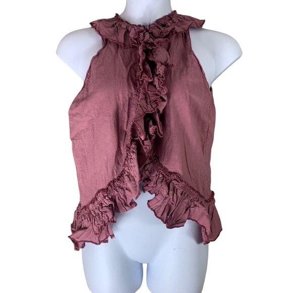 RitaNo Tiara Vest Size Small Purple Ruffled Trim High Low Hem Hook Front NEW